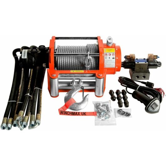 10,000lb (4,536kg) Original Orange Hydraulic Winch. 25m x 9.1mm Steel Rope. 3/8 Inch Clevis Hook. Full Control System.