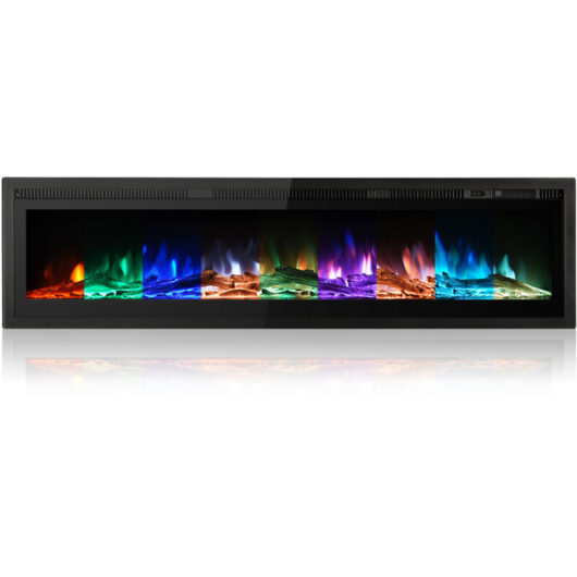 60-Inch Electric Fireplace, 900W/1800W Insert, Wall - Mounted or Freestanding Options, Metal Panel Heater with Colorful Flame, Remote Control and