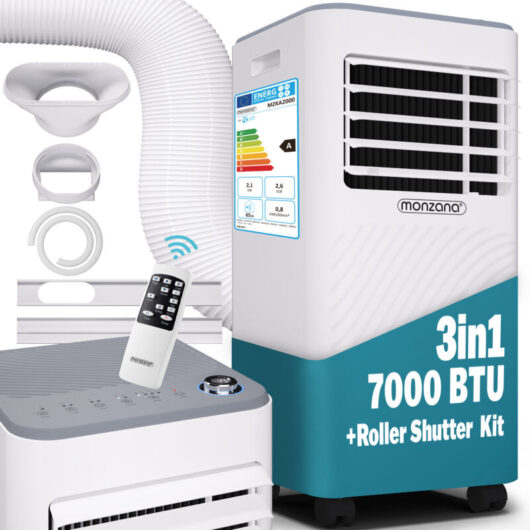 MONZANA® 3in1 Mobile Air Conditioner 24h Timer Sleep Mode Remote Control Dehumidifier Air Conditioner Cooler with Exhaust Hose 7000BTU 750W
