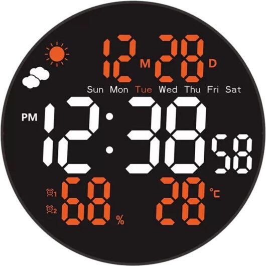 [NEVER USED] Large 20cm (8 inch) digital wall clock with RGB color changing, remote control, automatic brightness, temperature display, weekend