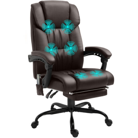 Vinsetto - 6-Point pu Leather Massage Chair Electric Padded Angle Adjustable Remote Brown