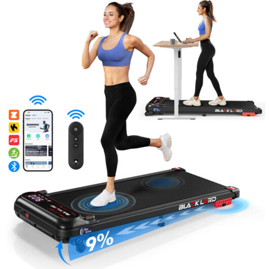 BLACK LORD 9% Incline, 3.0 HP, Max. 11 KMPH,4 in 1 Under Desk Walking Pad Treadmill,Shock Absorbers, LED, Bluetooth Remote Control, Portable- Black