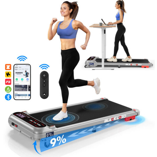 BLACK LORD 9% Incline, 3.0 HP, Max. 11 KMPH,4 in 1 Under Desk Walking Pad Treadmill,Shock Absorbers, LED, Bluetooth Remote Control, Portable- Silver