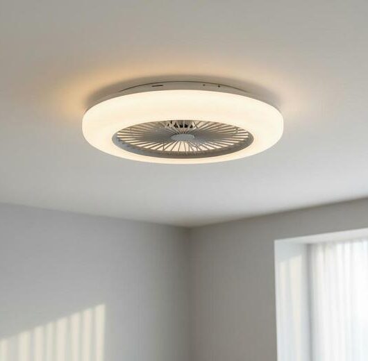 Modern Round Acrylic LED Dimmable Ceiling Fan Light w/ Remote Control | Wowcher