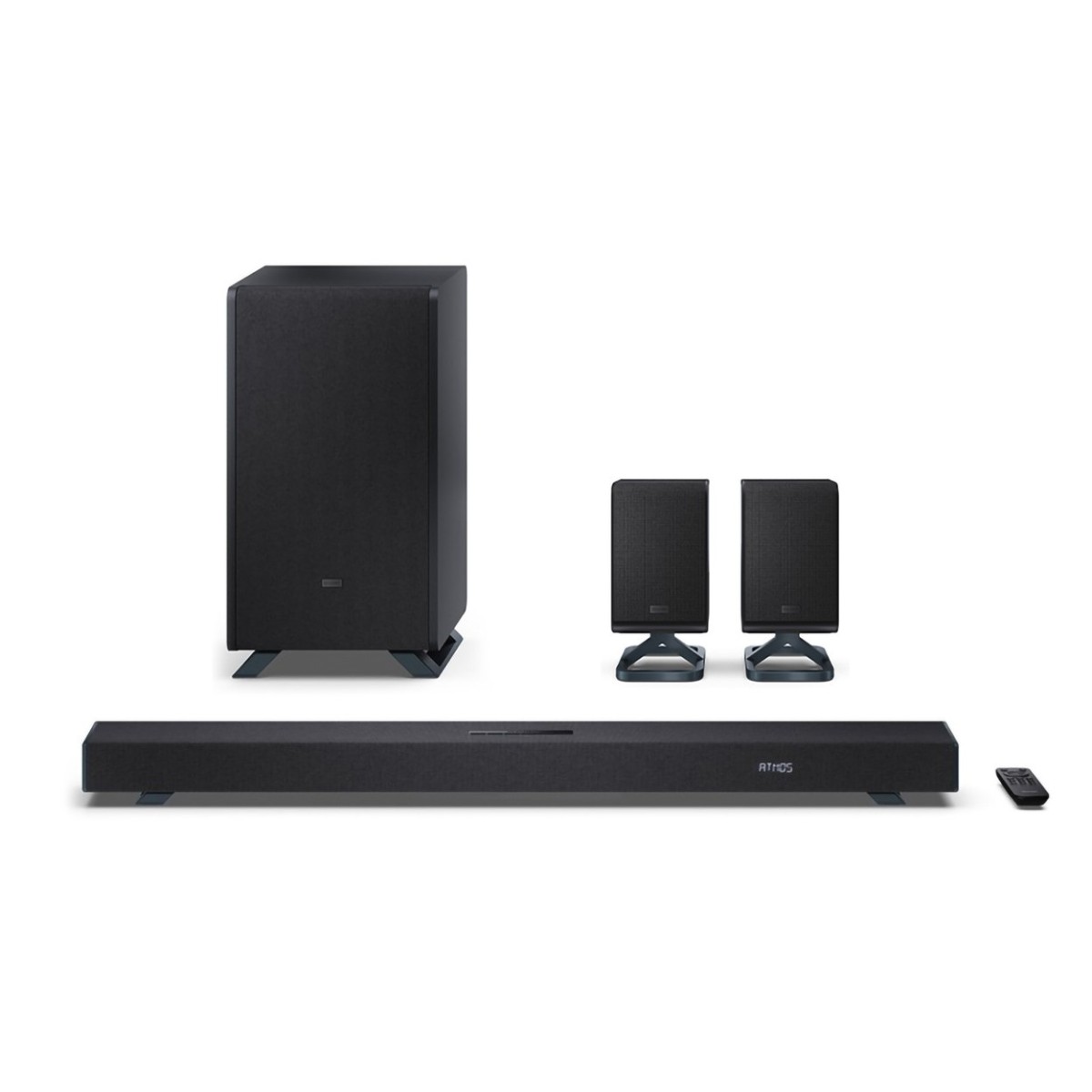 SHARP Q Range 3.1.2 Channel Soundbar with Wireless Subwoofer and HT-SPR52021 Rear Speakers Black