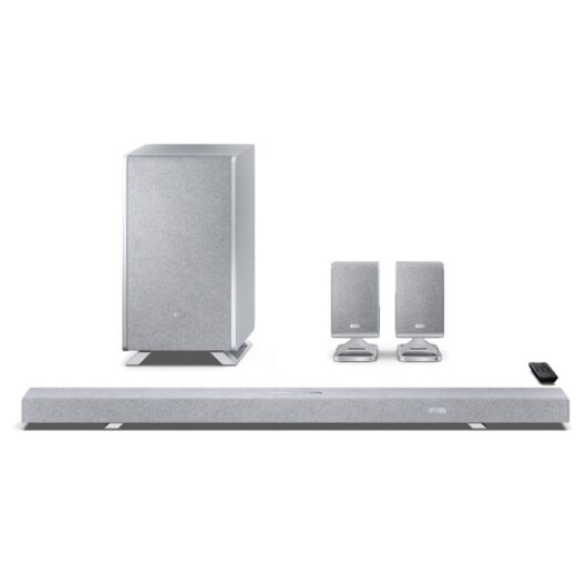 SHARP Q Range 3.1.2 Channel Soundbar with Wireless Subwoofer and HT-SPR52021 Rear Speakers Silver